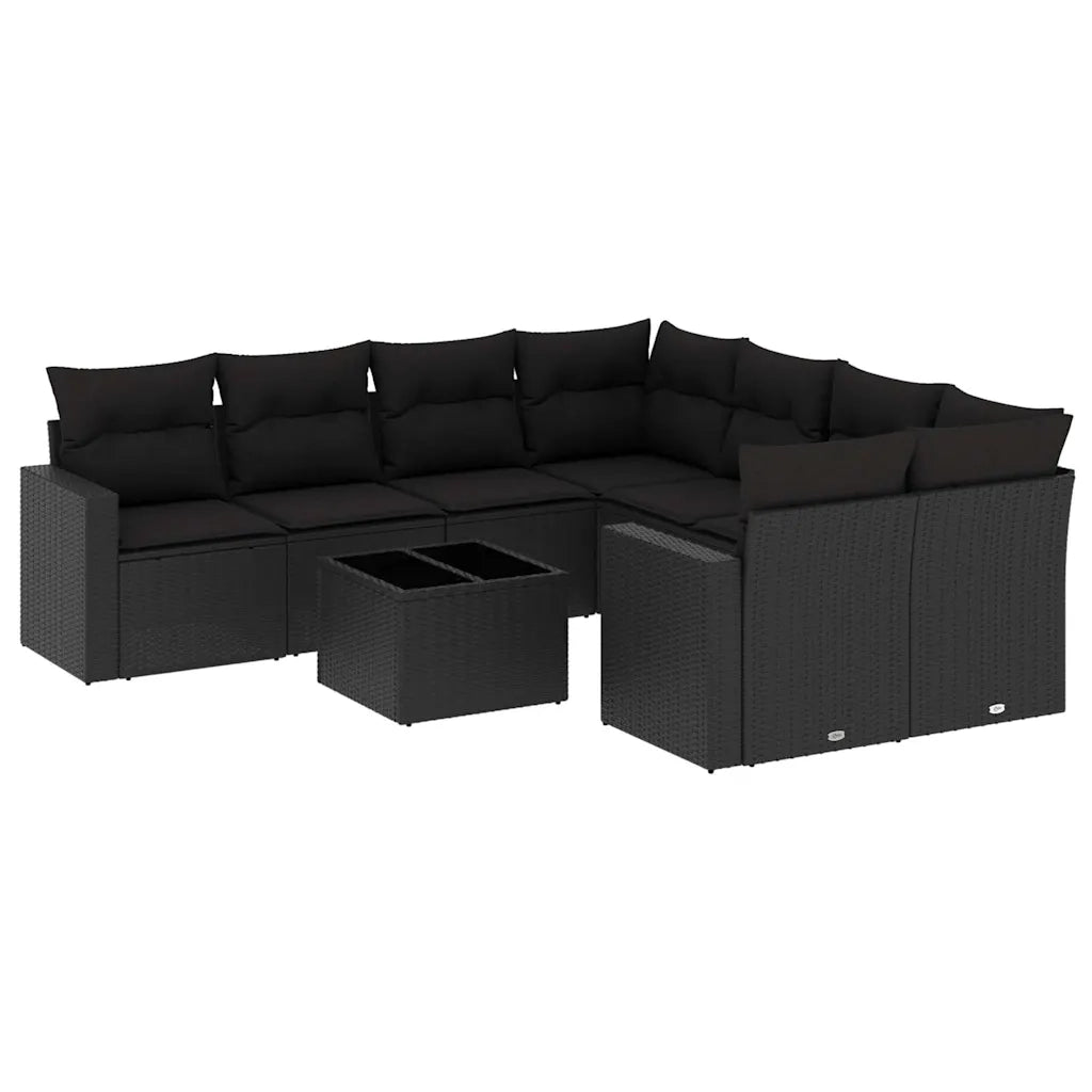 Set Divani da Giardino 9 pz con Cuscini Nero in Polyrattan 3251092