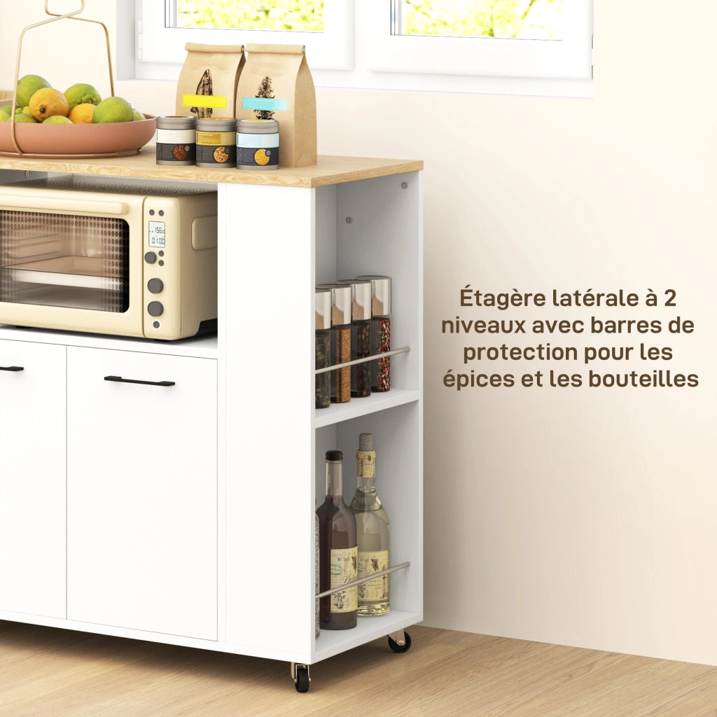 Carrello cucina con ruote ¨C Xylo ¨C piano lavoro ripiano regolabile 75x40x80cm bianco