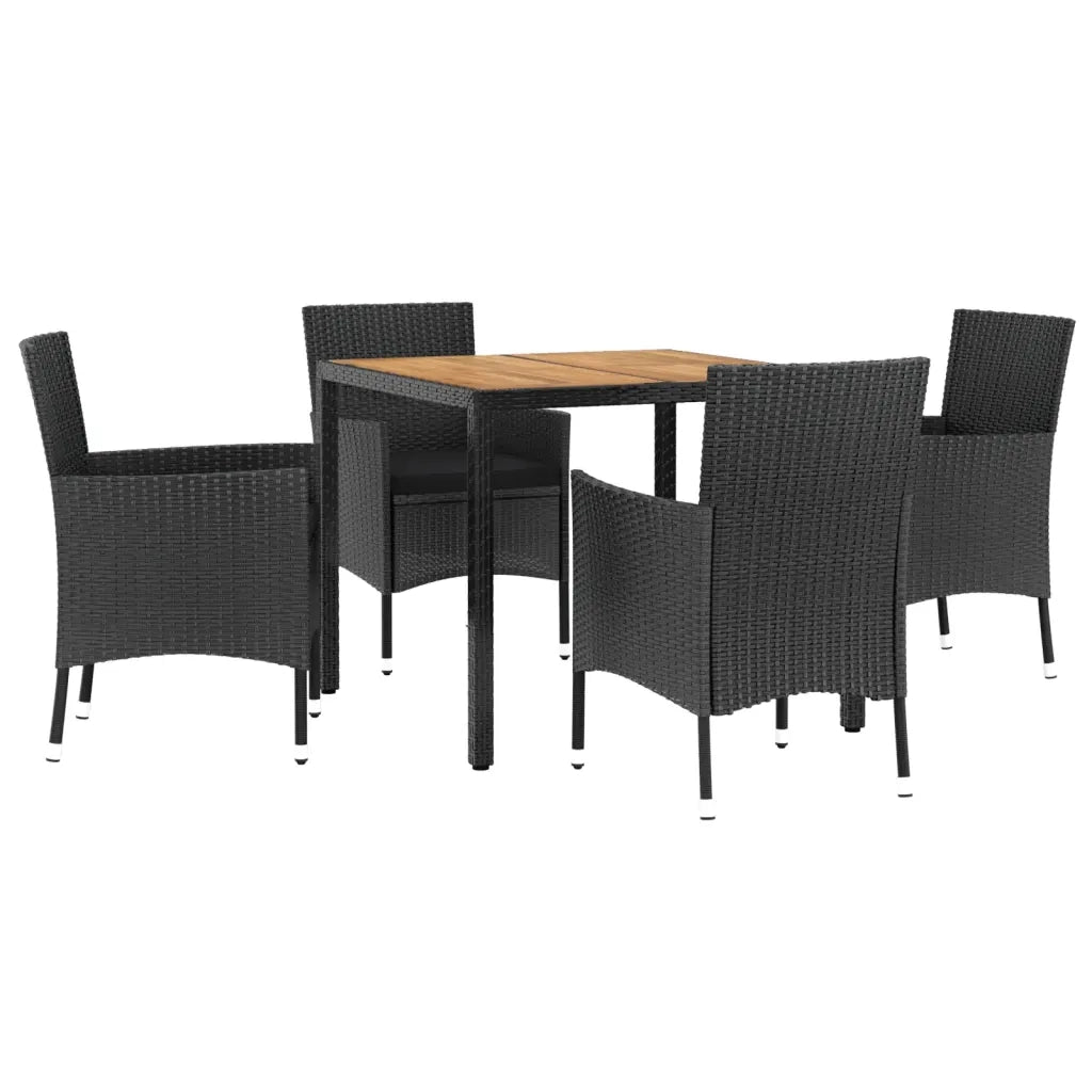 Set da Pranzo da Giardino 5 pz Nero con Cuscini in Polyrattan 3187397