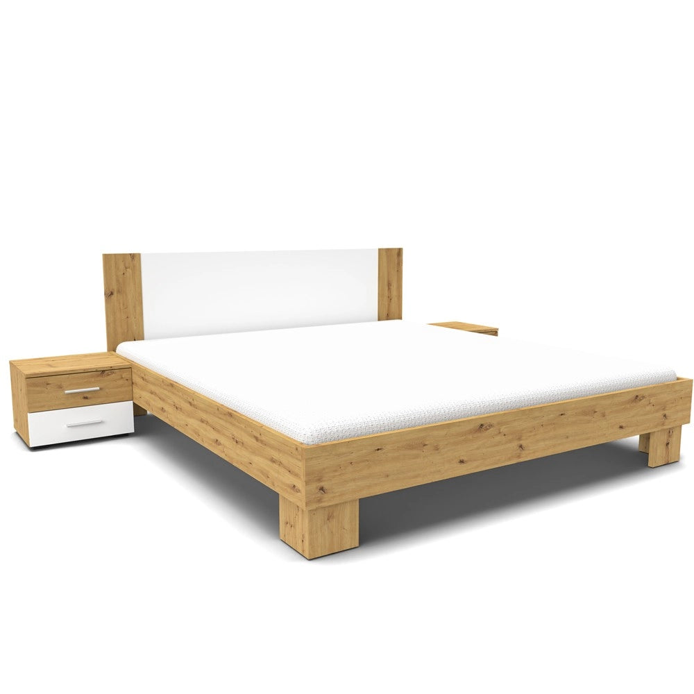 Letto matrimoniale Meria 180x200 con comodini integrati bianco e rovere