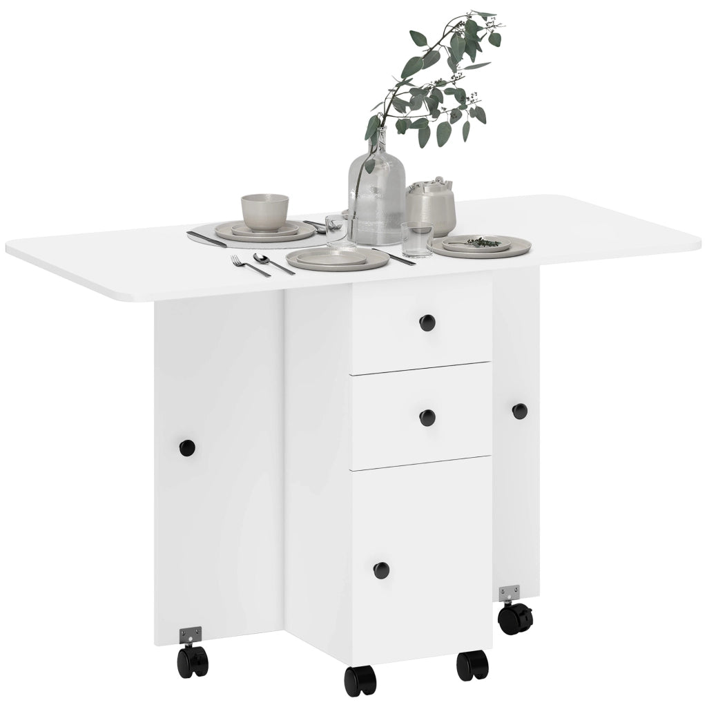 Tavolo da pranzo pieghevole con 2 cassetti e 1 ripiano ¨C Minimal ¨C bianco