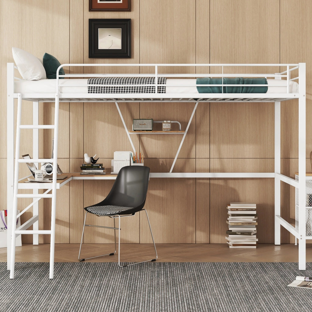 Letto a castello con scrivania L e scaffale - Xylo - 90x200 - Bianco