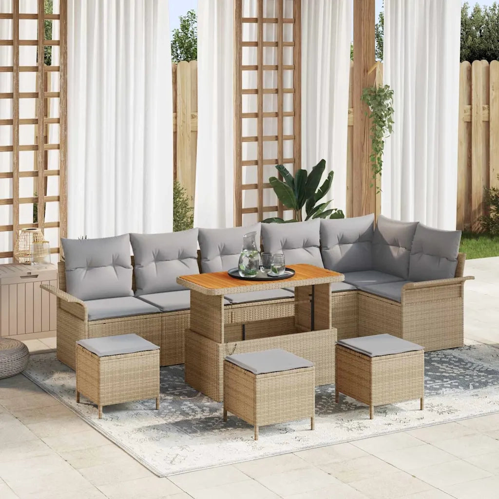 Set Divano da Giardino con cuscino 10 pcs Beige e Grigio Chiaro
