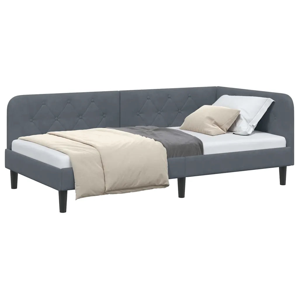 Cornice del letto ad angolo Grigio scuro 100 x 200 cm Velluto
