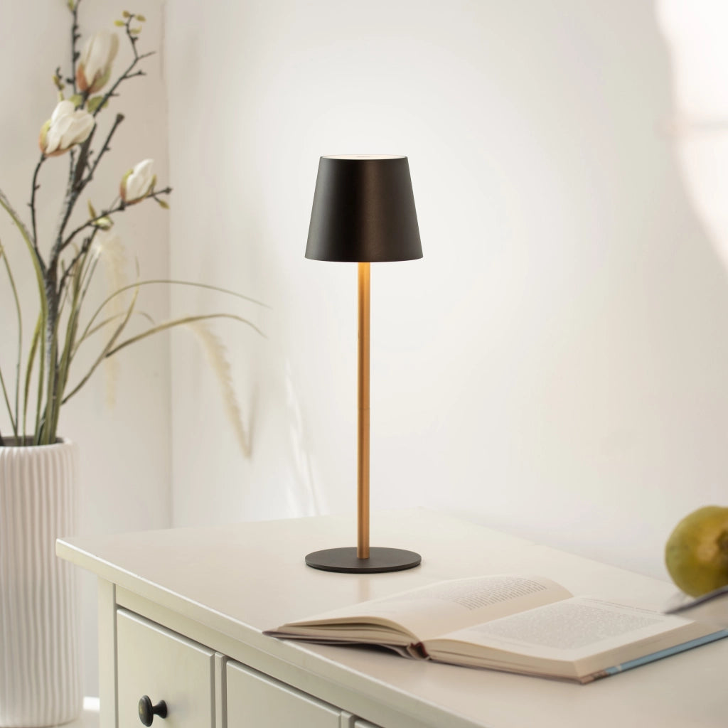 Lampada da tavolo wireless touch nero/ottone LED IP54 EURIA