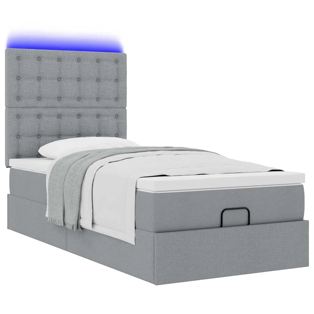 Pouf Letto con Materasso e LED Grigio Chiaro 90x200 cm Tessuto 3314141