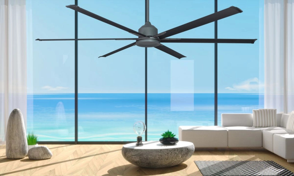 Vam Ventilatore da soffitto industriale a risparmio energetico BIG Wi-Fi Grafite 180 cm con 6 pale in alluminio con telecomando 5 velocità