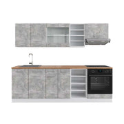 Cucina componibile R-Line Calcestruzzo/Bianco 240 cm, PL Rovere Vicco