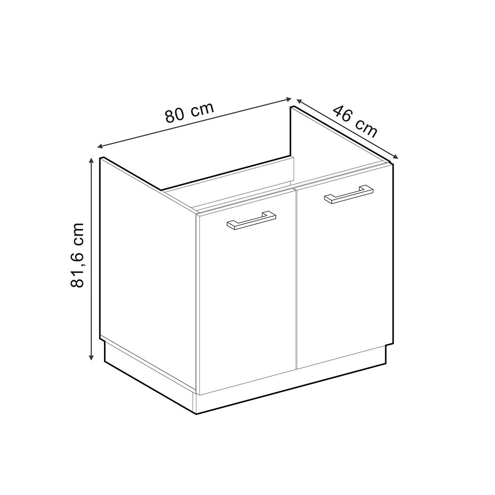 Vicco Mobile lavello cucina Nero lucido 80 cm PL Marmo
