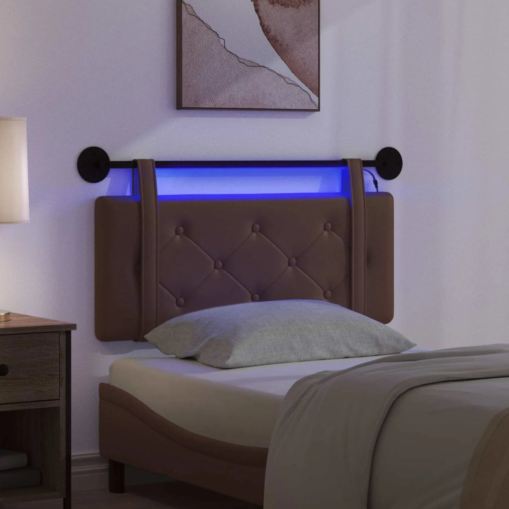 Testiera | Testata sospesa Con luce LED Marrone Similpelle