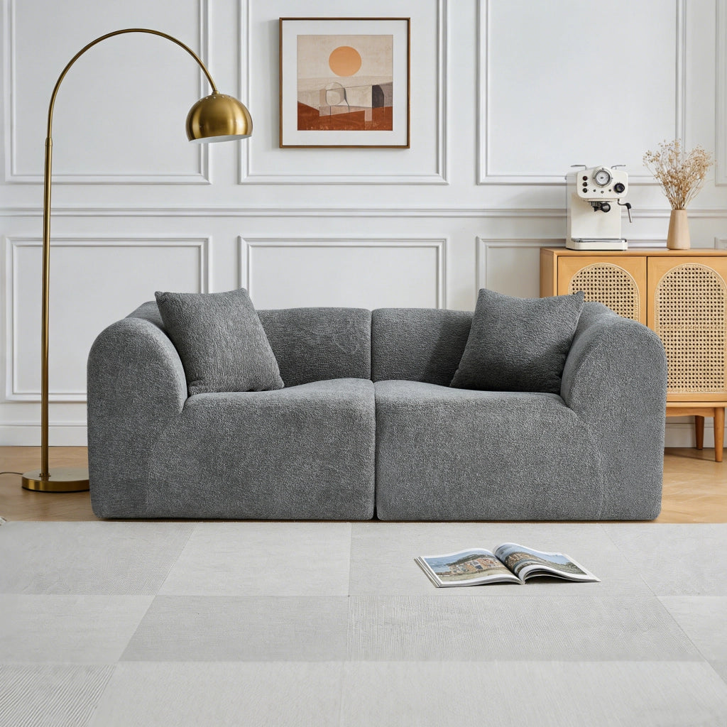 Divano a 2 posti in velluto con cuscini e base antiscivolo, design compatto per soggiorno e ufficio grigio