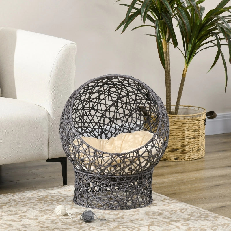 CESTO per gatti rialzato 50x50x60 cm Grigio con cuscino