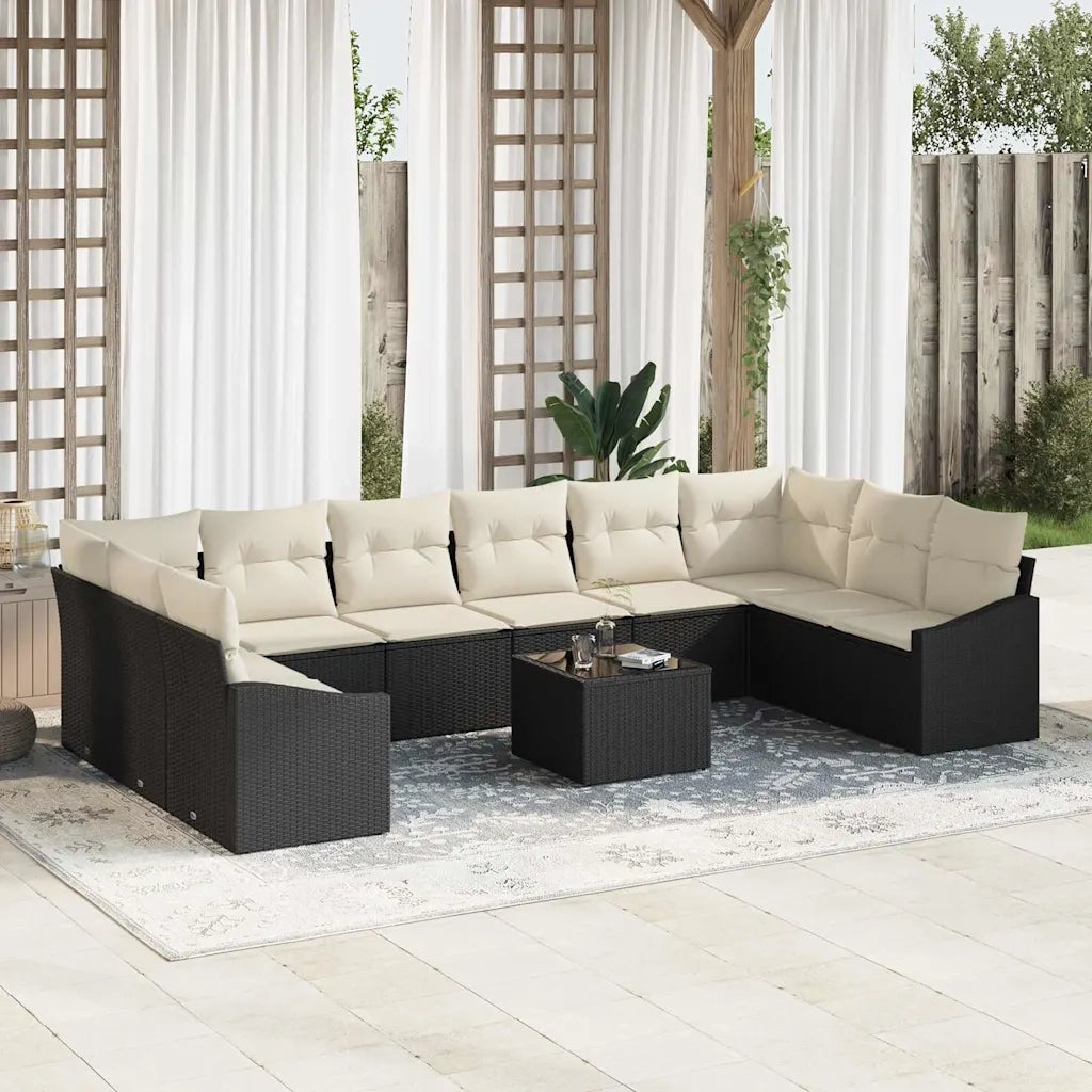 Set di divani con cuscino 11 pcs Nero polyrattan 3346907