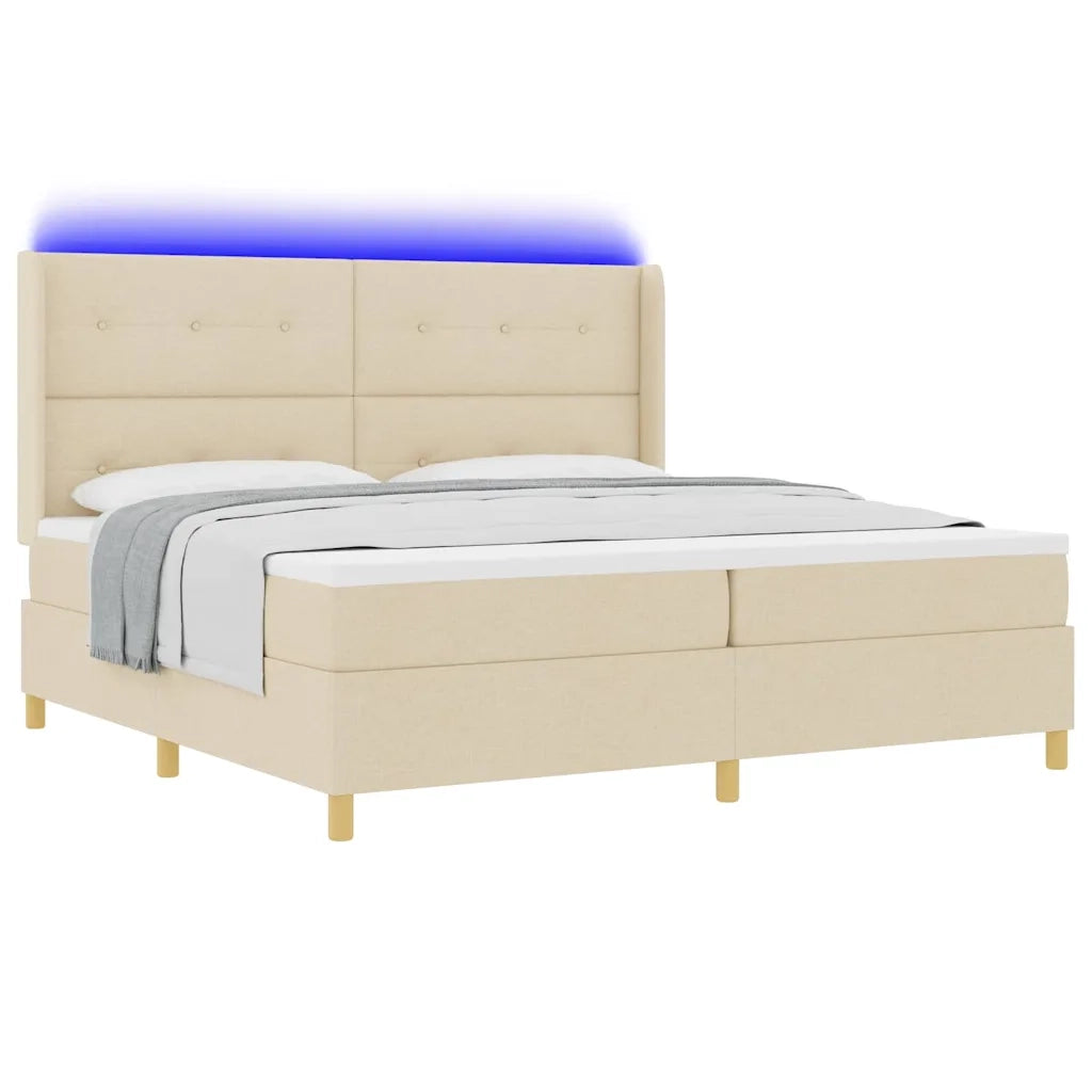 Letto a molle con strisce LED Crema 200 x 200 cm Tessuto 3343719