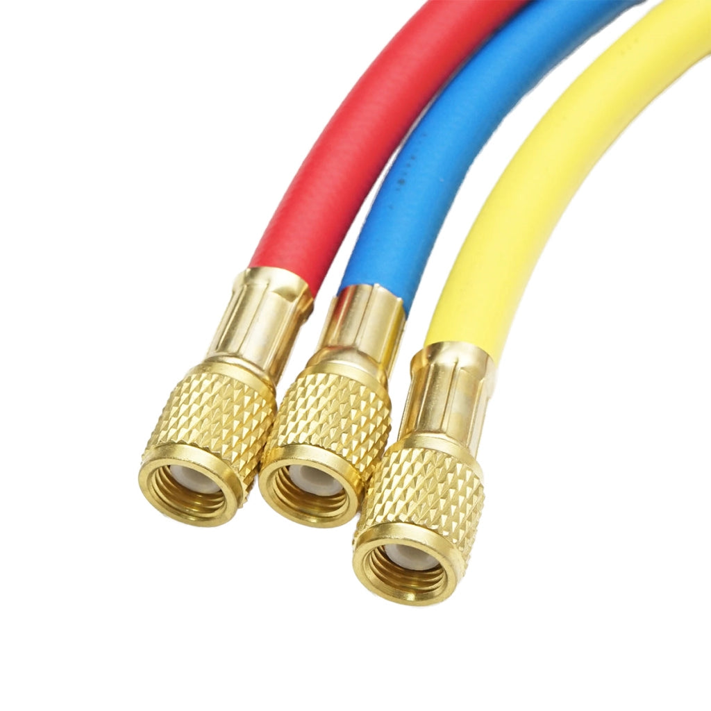 Set tubi 90 cm 3 colori per ricarica freon R12, R22, R134a, 404, 502