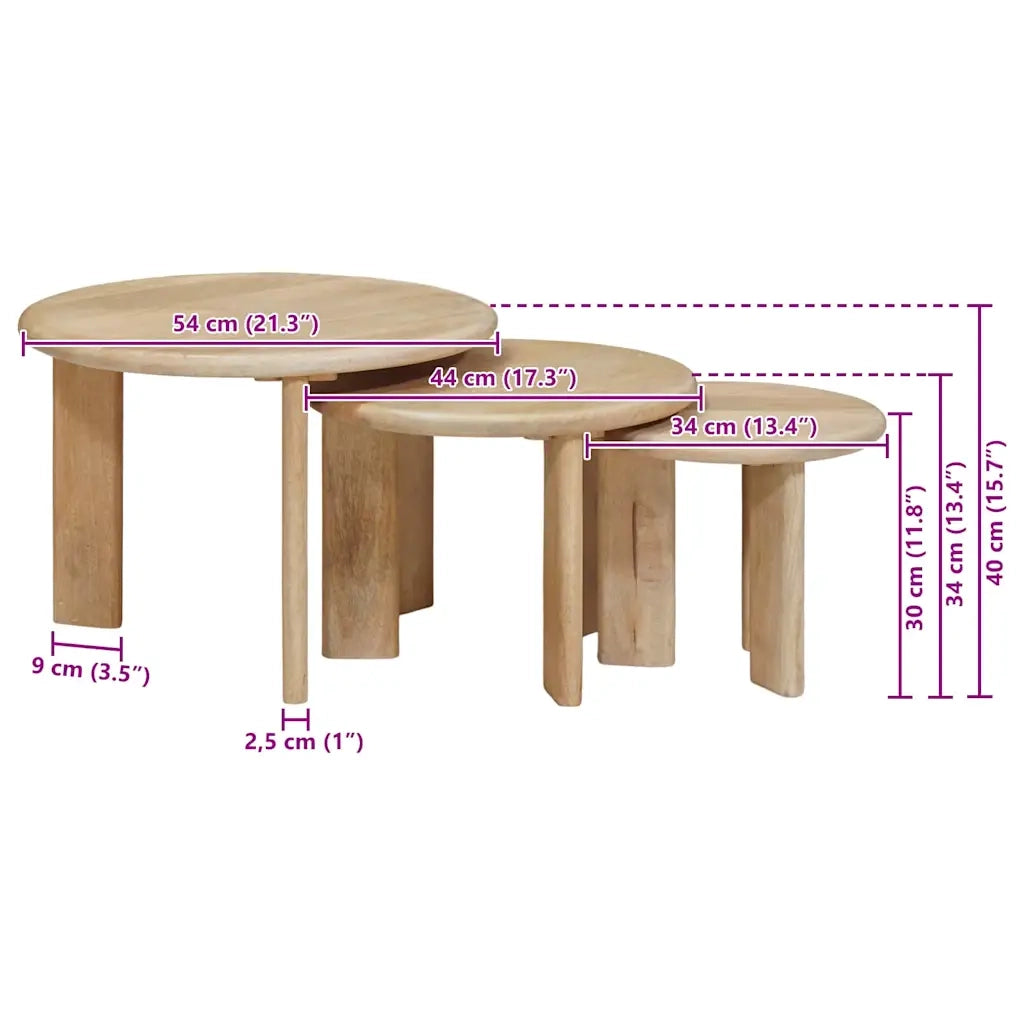 Tavoli da Caffè Nido 3 pcs Nero Legno di mango massello 4104657
