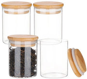 Contenitore per conservazione degli aromi 4 pezzi - Vaso trasparente in vetro - Tappi in bambù - Aria stagna - 200 ml - Anello di gomma a tenuta ermetica - Contenitore per conservazione alimentare