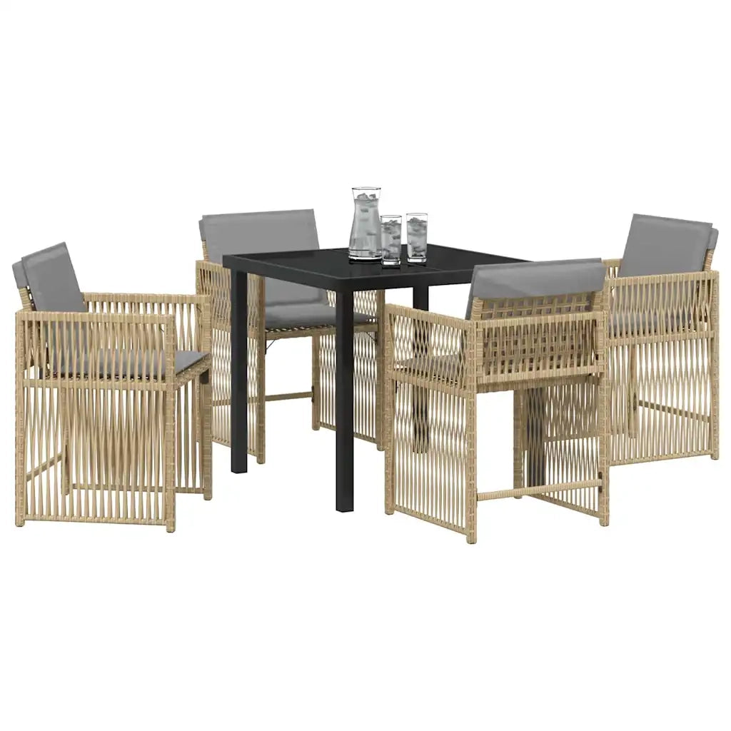 Set da Pranzo per Giardino 5 pcs Beige polyrattan