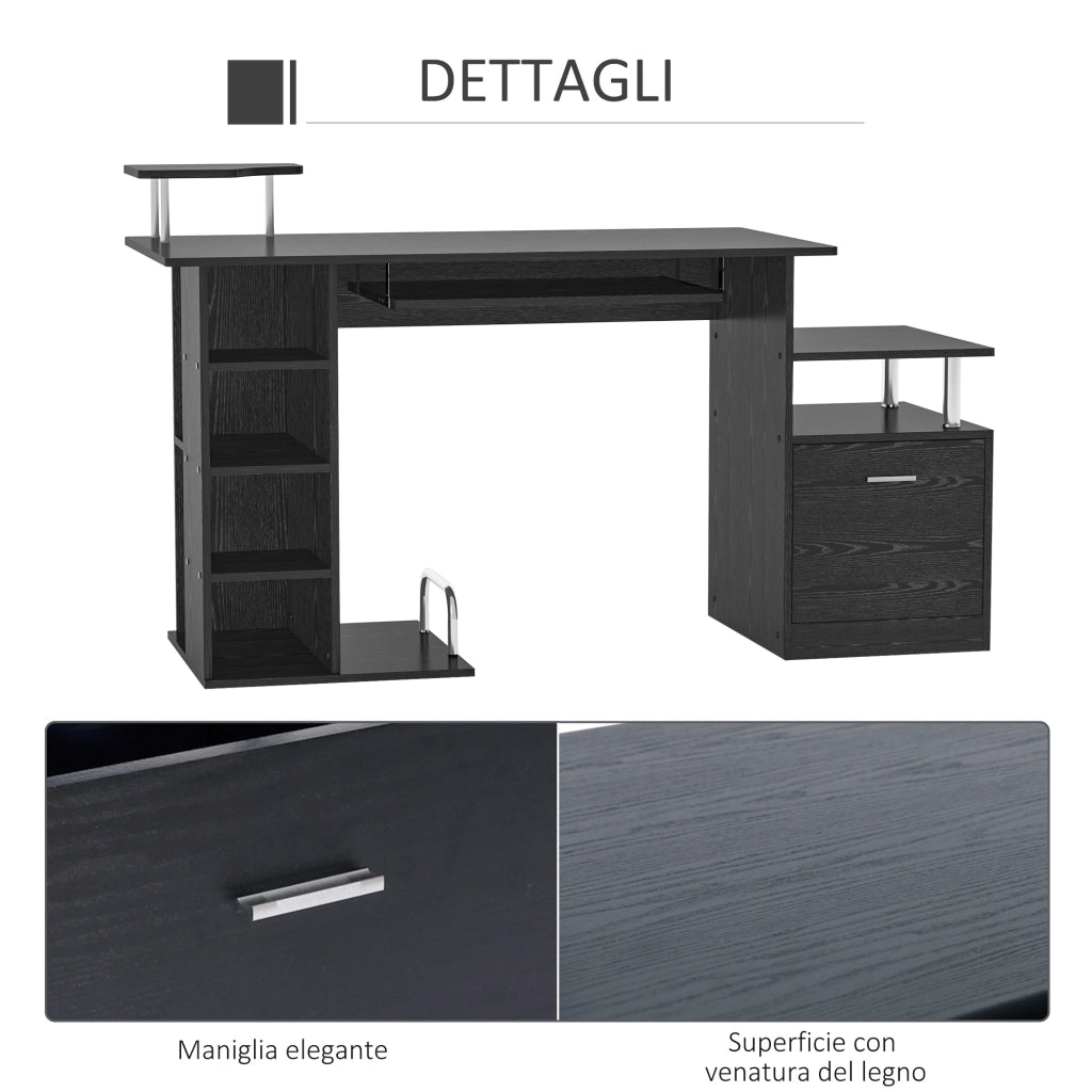 Scrivania per Computer con Cassetti e Ripiani ¨C Xylo ¨C Legno Nero 152x60x88cm