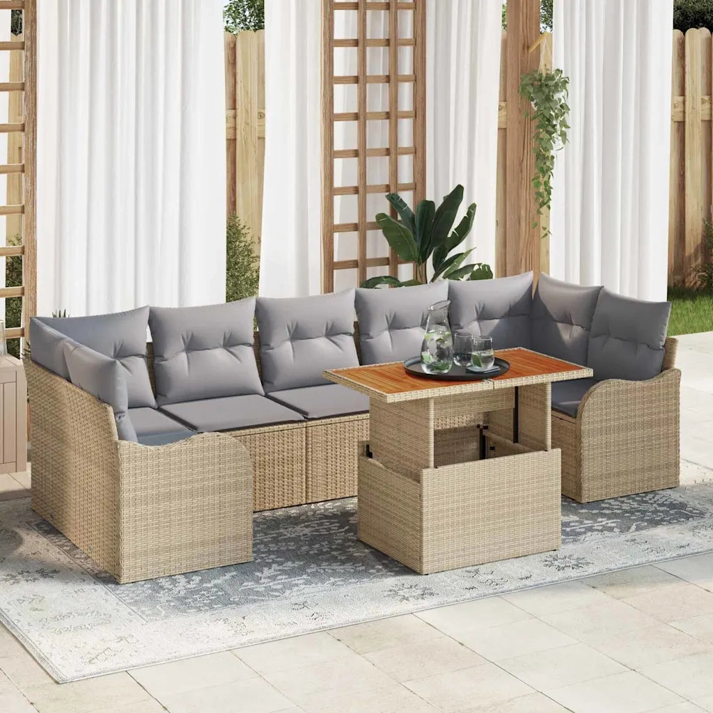 Set Divano da Giardino 8 pcs Beige Poly Rattan 3358163