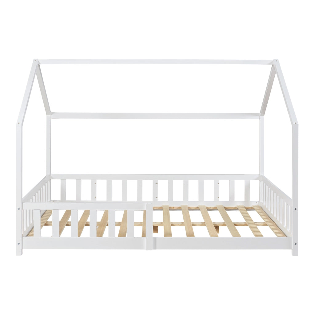 Letto Piazza e Mezza Hesel per Cameretta a Forma di Casetta 120 x 200 cm Bianco [en.casa]