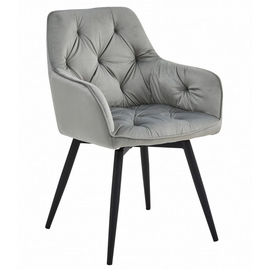 Sedia girevole Jork in velluto grigio argento con gambe nere
