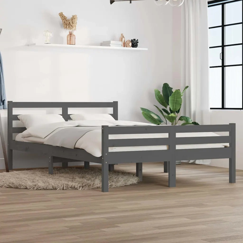 Letto matrimoniale | Letto per adulti | Giroletto Grigio in Legno Massello 140x190 cm