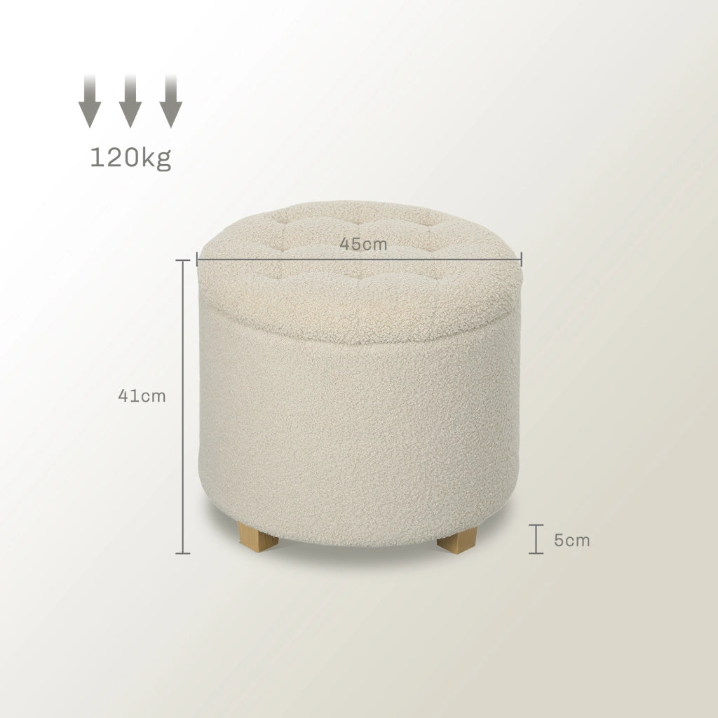 Pouf rotondo con contenitore e coperchio ¨C Zephmum ¨C Gambe in legno, crema
