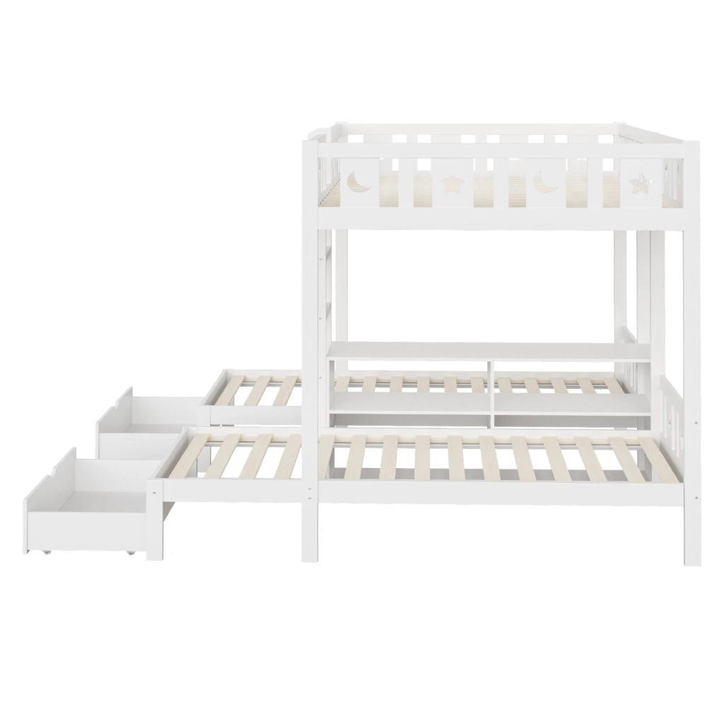 Letto a castello con scala e vano contenitore legno bianco 140x200 cm