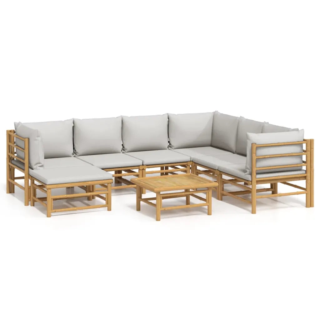Set Salotto da Giardino 8pz con Cuscini Grigio Chiaro Bambù 3155095