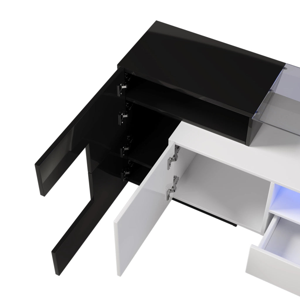 Mobile TV elegante - Zephmum - 200 cm - Bianco e nero - LED