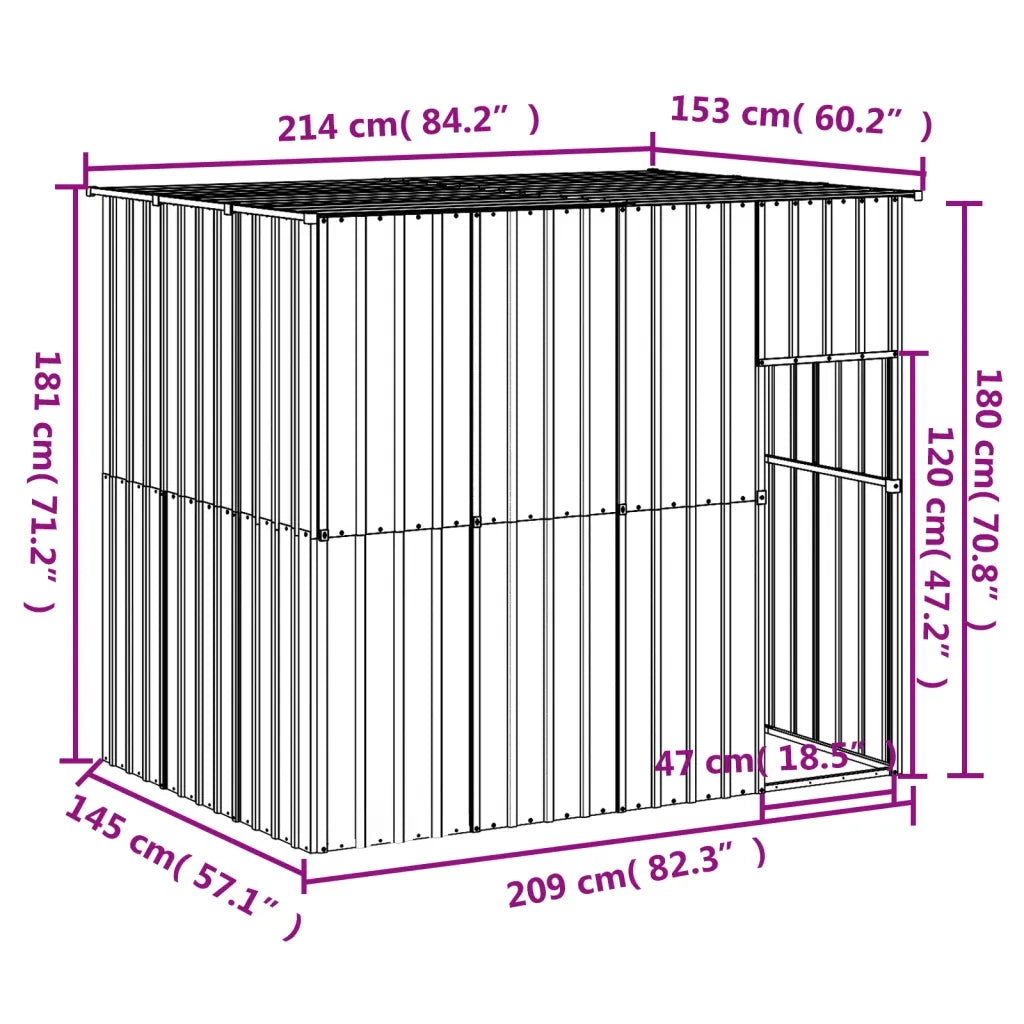 Casetta Cani Tetto Grigio Chiaro 214x153x181 cm Acciaio Zincato 172372