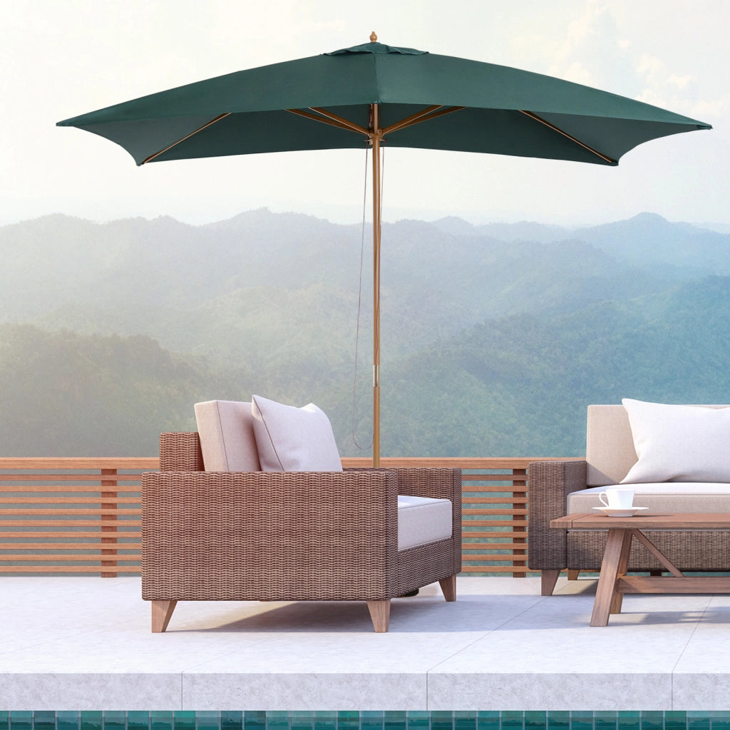 Ombrellone da Giardino ¨C Minimal ¨C Legno e Bamb¨´, Verde Scuro, 2x3 m