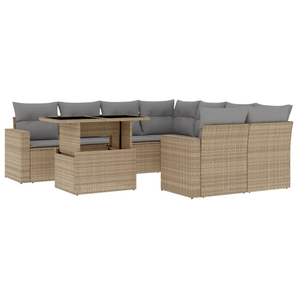 Set Divano da Giardino 9 pz con Cuscini Beige in Polyrattan 3267169