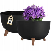 Vaso da fiori KADAX, fioriera, coperchio, supporto per fiori, nero, rotondo, 40 cm, + inserto