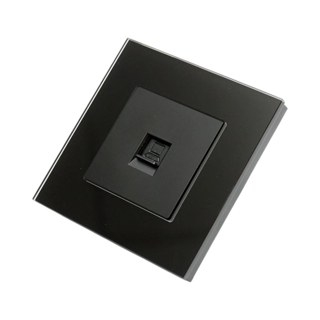 Presa internet CAT6 RJ45 nera con cornice in vetro 86x86mm