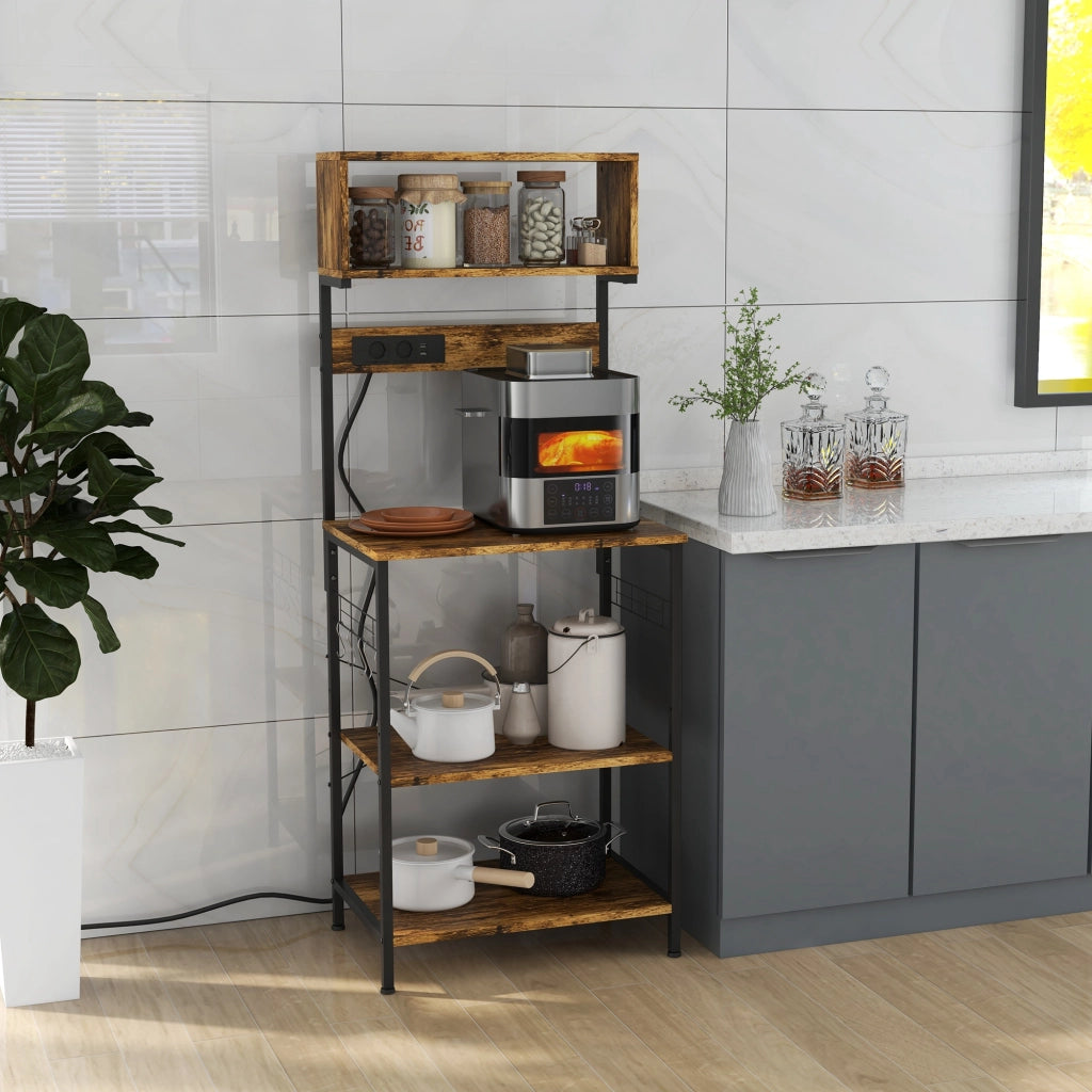 Scaffale da Cucina con Presa di Corrente e Caricatori USB ¨C Xylo ¨C Marrone 60x42x153 cm