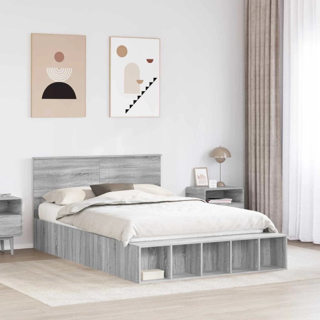 Struttura del letto con lo scaffale Grigio Sonoma 150 x 200 cm 3408359