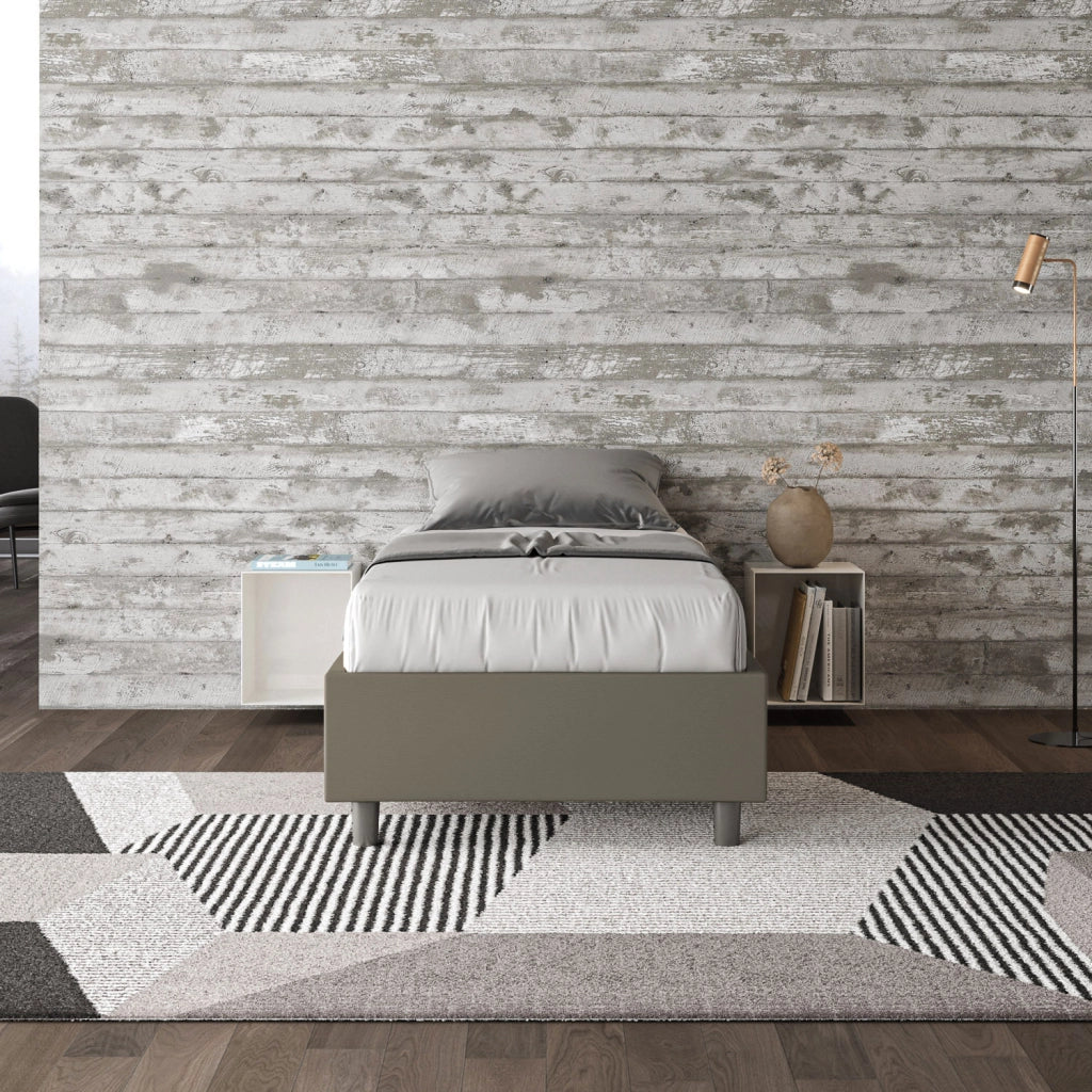 BS COM Letto singolo con rete imbottito 80x210 similpelle cappuccino