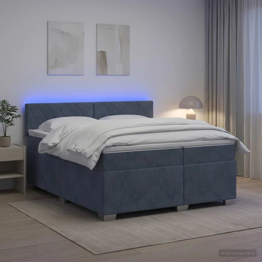 Letto con Box Spring, Materasso e LED Grigio Scuro 200 x 200 cm 3452241