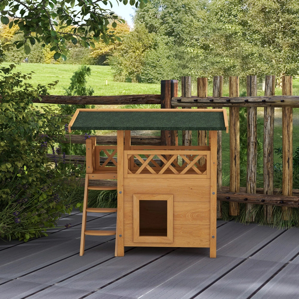 Casetta per Gatti a 2 Livelli ¨C Minimal ¨C Naturale e Verde