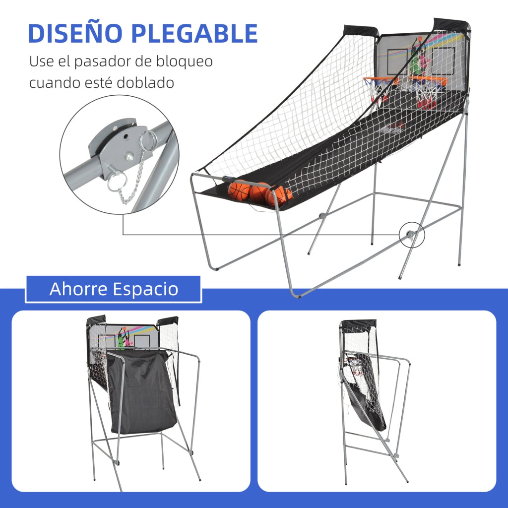 Set Canestri da Basket Pieghevole ¨C Minimal ¨C Grigio, Acciaio, 205x110x205 cm