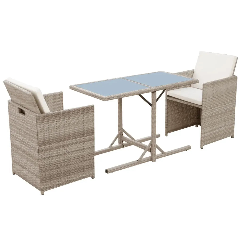 Set da Bistrot 3 pz con Cuscini in Polyrattan Beige 42541