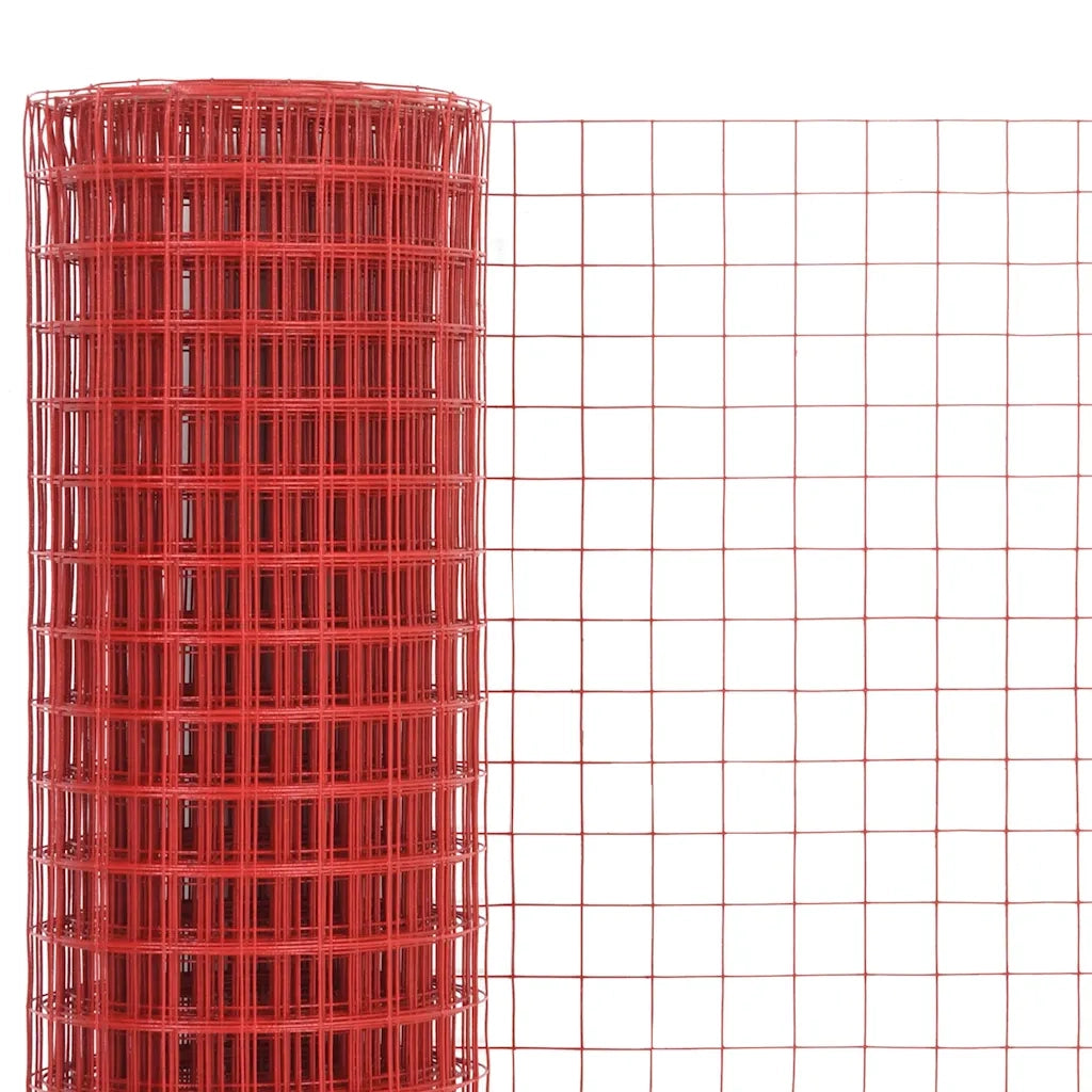 Recinzione da Giardino | Recinzione in Rete per Pollaio in Acciaio e PVC 25x1 m Rossa