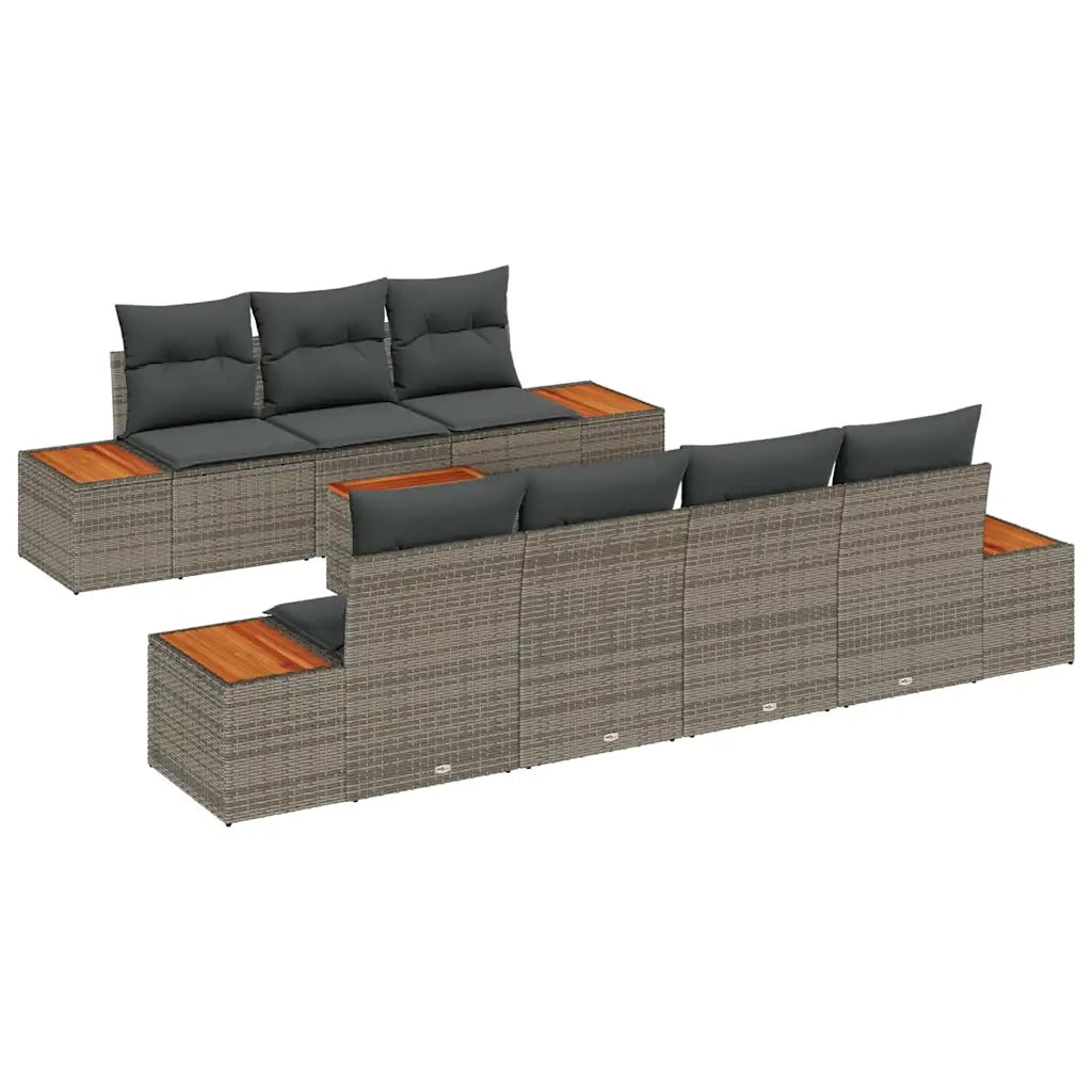 Set Divano da Giardino con cuscino 8 pcs Grigio Poly Rattan