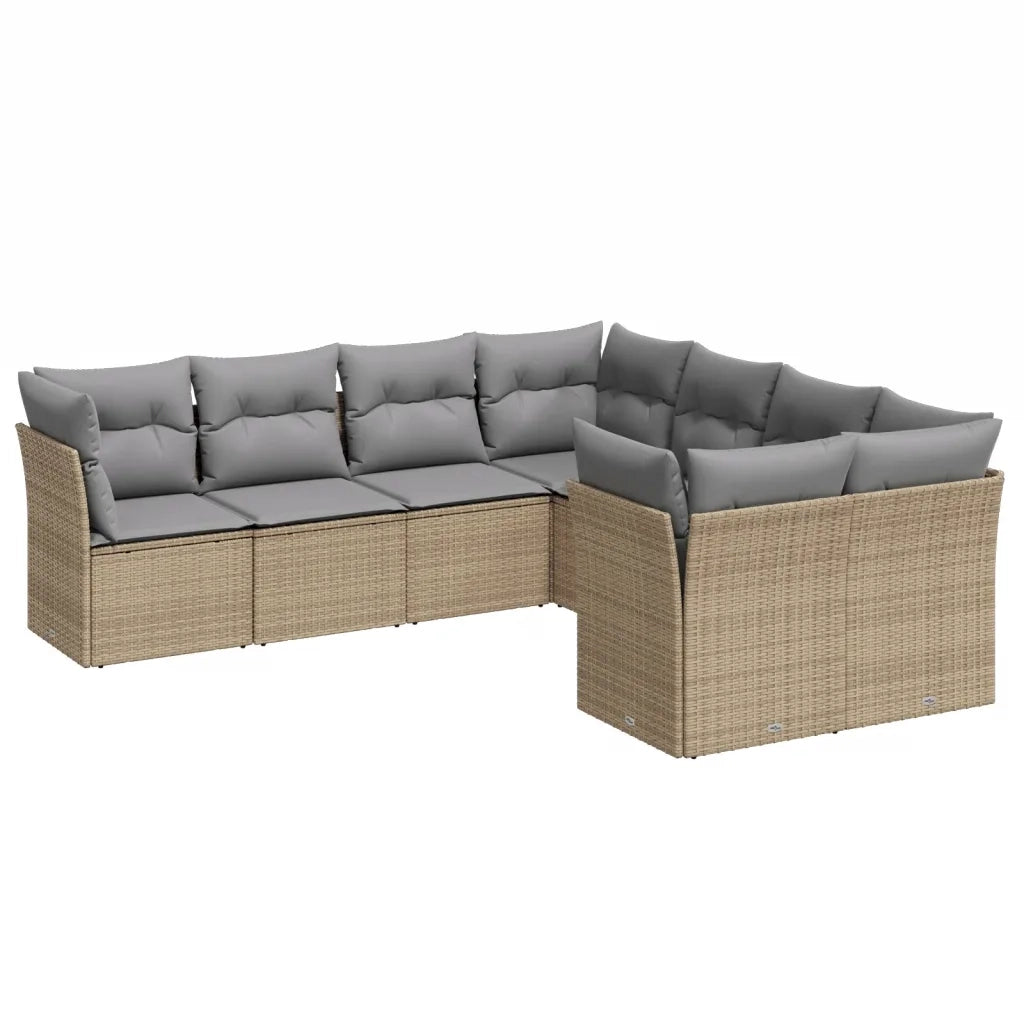 Set Divano da Giardino 8 pz con Cuscini Beige in Polyrattan