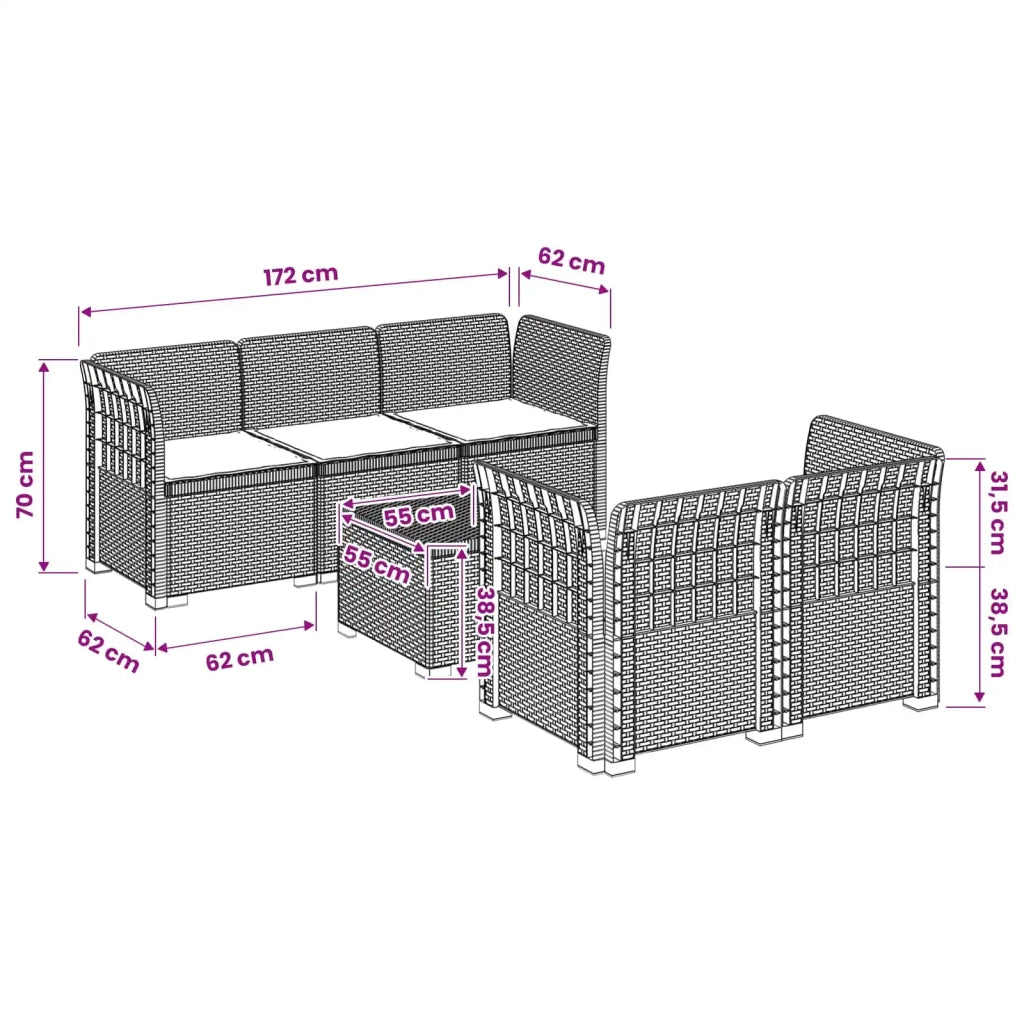 Divano da Giardino 5 Posti con Cuscini Stile Rattan PP 3443902