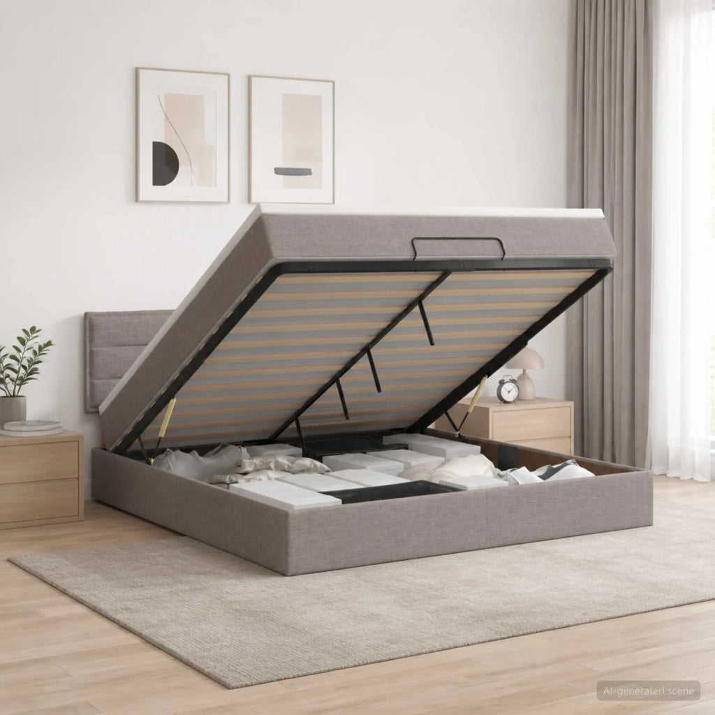 Letto Ottomano con Materasso e LED Tortora 140 x 200 cm Tessuto 3456833