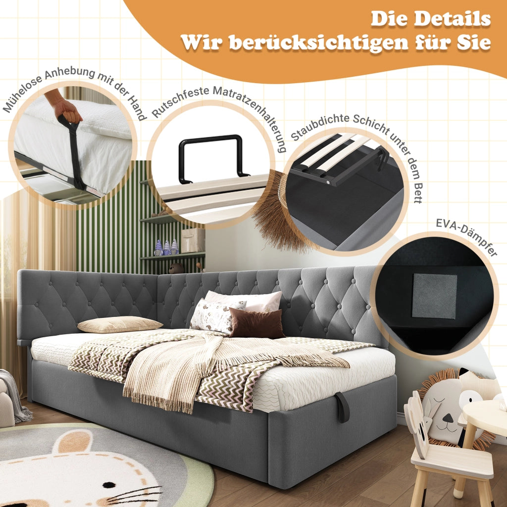 Letto giorno funzione contenitore velluto grigio 90x200 cm