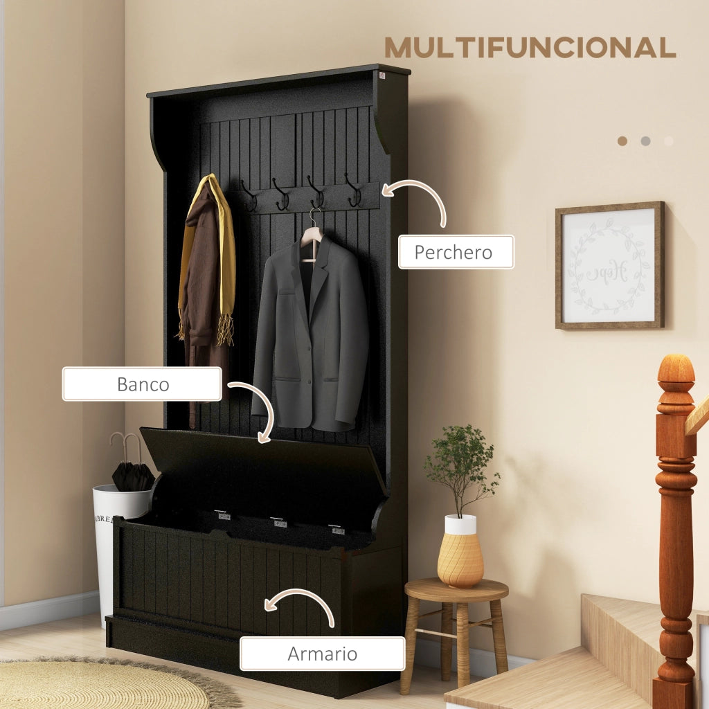 Scarpiera con Banco e 5 Ganci ¨C Minimal ¨C 96x34x180 cm Nero Moderno
